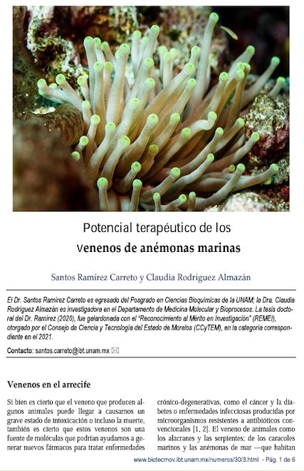 Ramírez-Carreto y Rodríguez-Almazán: Sobre venenos (y remedios) en las anémonas marinas...