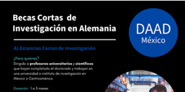 Becas cortas de investigación en Alemania, septiembre 2022 a abril 2023, para doctorandos y jóvenes científicos.